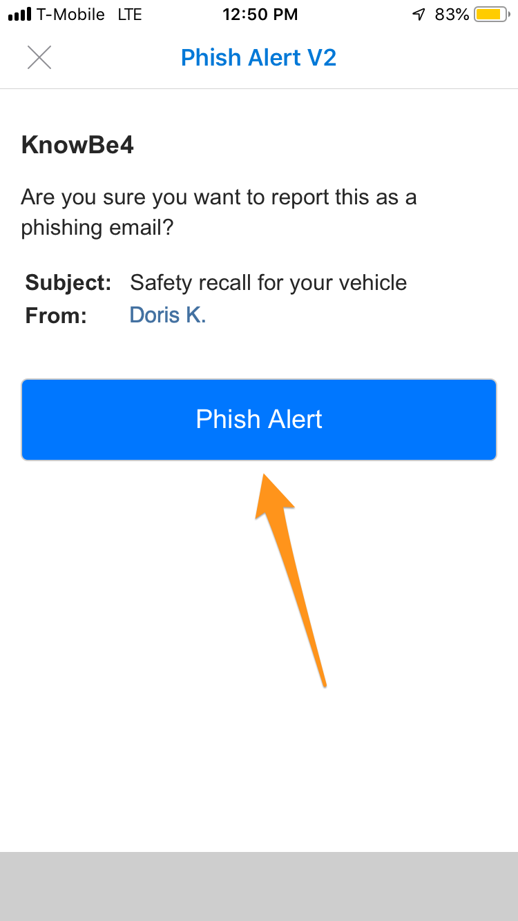 Final Phish Alert button on Outlook for iOS