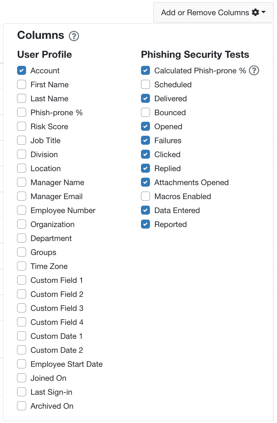 Grouped by User Table Filters
