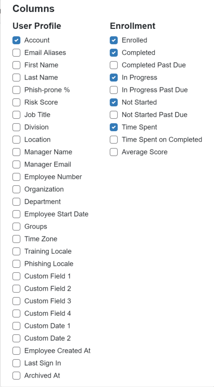 Grouped by User column picker